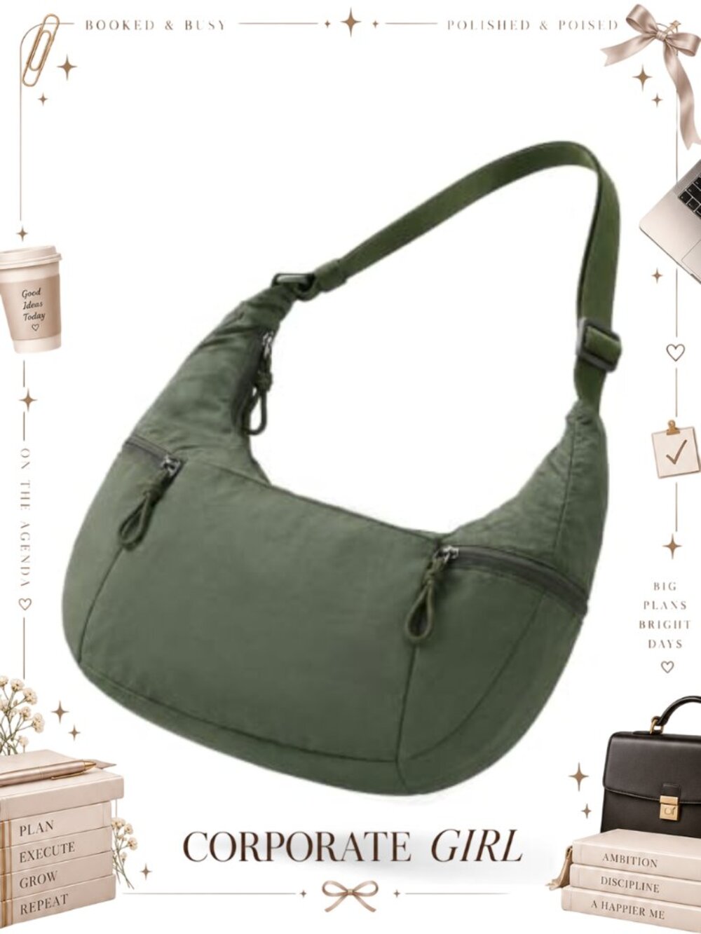 Large Nylon Crescent Crossbody Hobo Bag Waterproof Slouchy